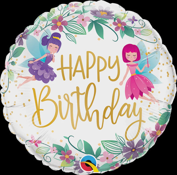 18" ROUND FOIL BDAY WILD FLOWER FAIRIES